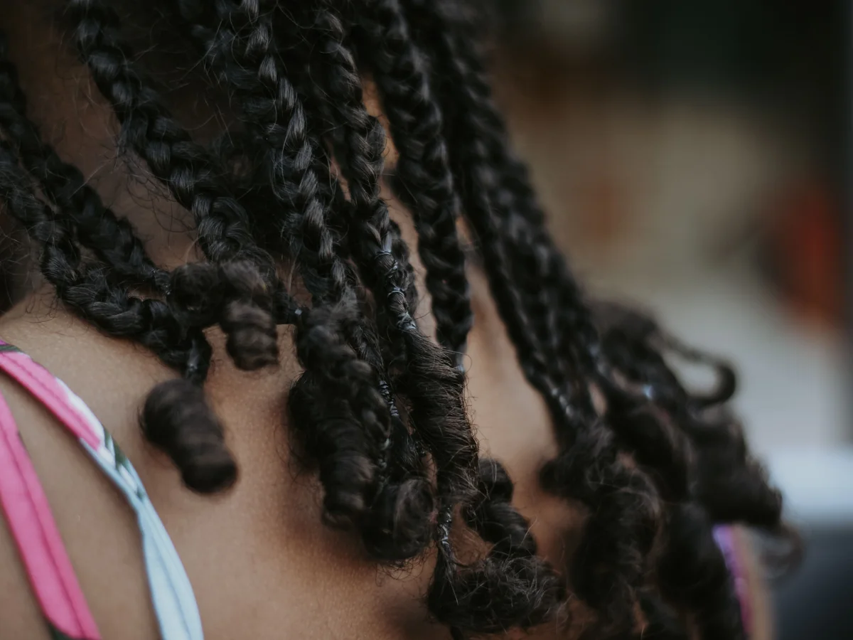 Detailed close-up of braided hair